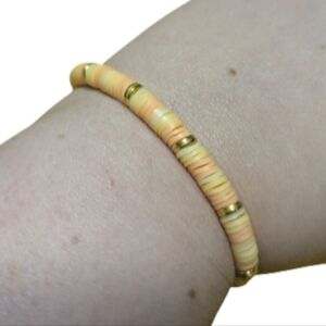 Handmade Beaded Bracelet Clay Beads Stretchy Gold Orange